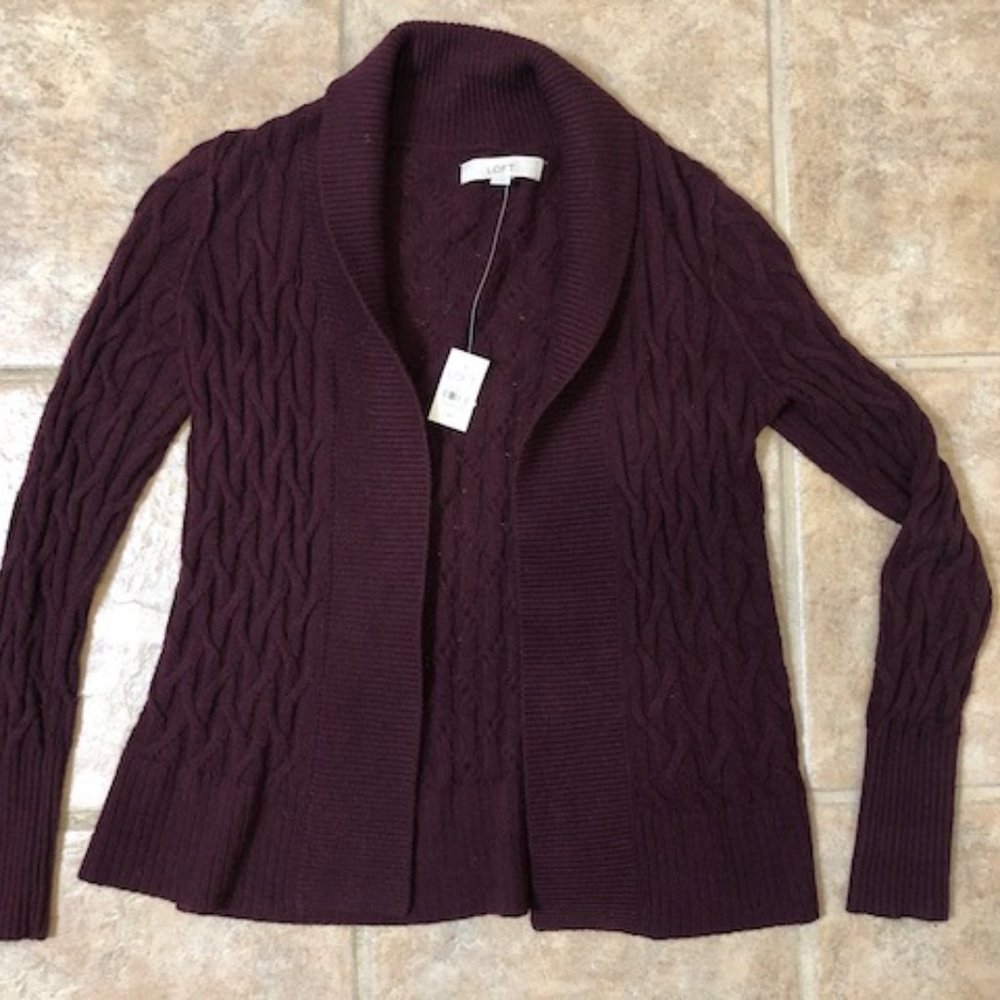 NWT LOFT Cable Knit Sweater Plum Size XS